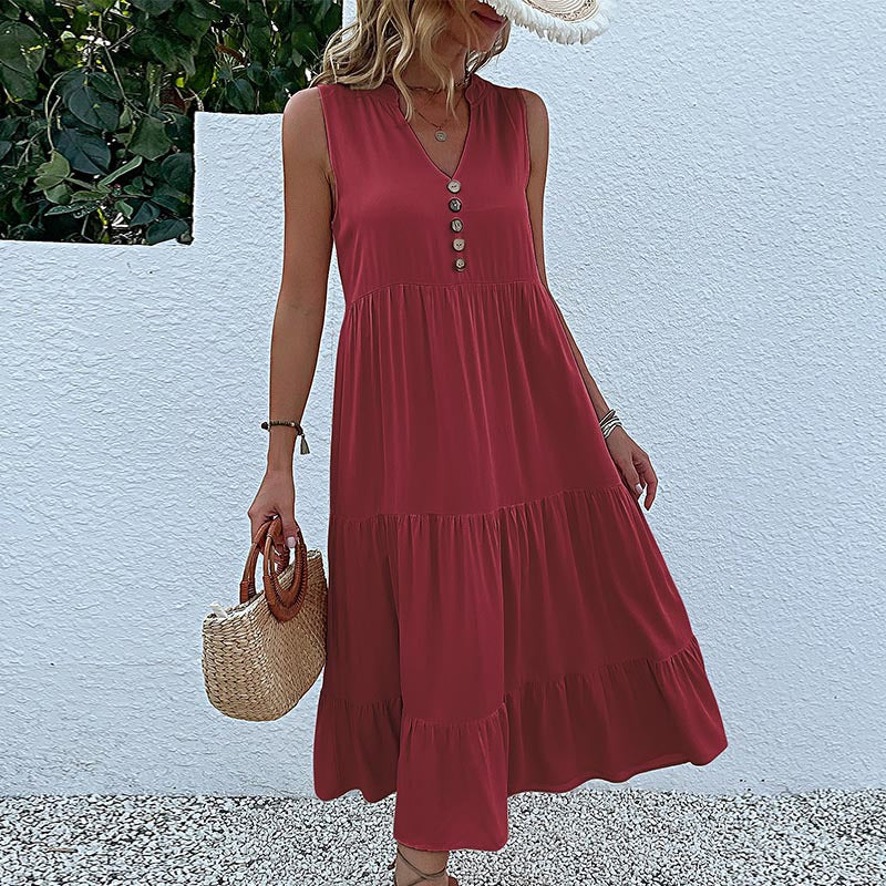 Button Detail Layered Hem Smock Dress - Image 4