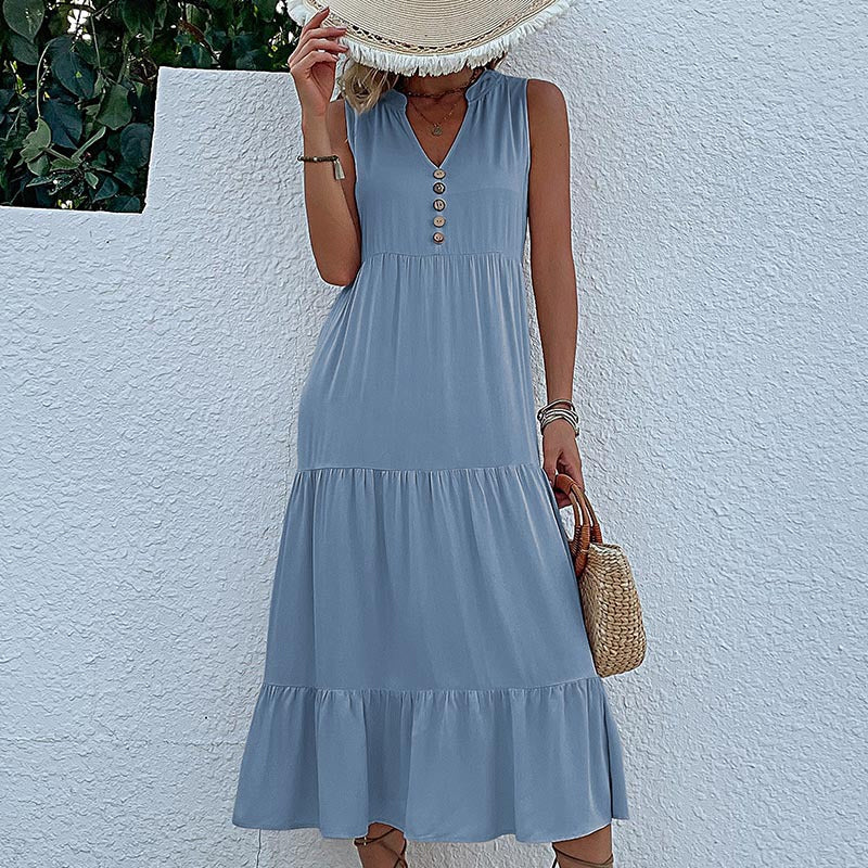 Button Detail Layered Hem Smock Dress - Image 5