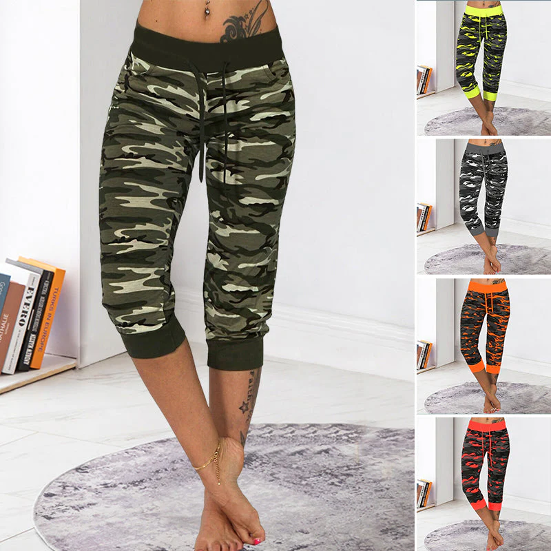 Camo Print Drawstring Capris Pants - Image 6