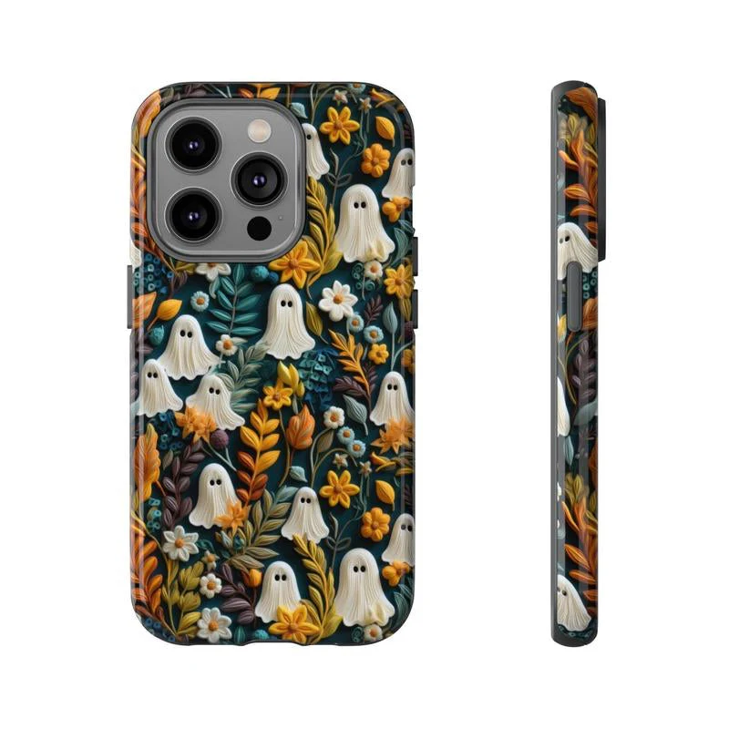 Cartoon Ghost and Flower Pattern Phone Case - Image 12