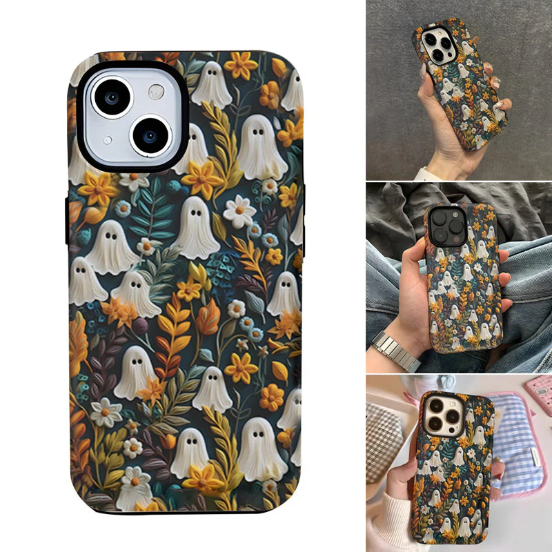 Cartoon Ghost and Flower Pattern Phone Case - Image 2