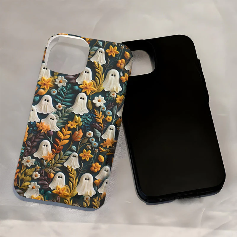 Cartoon Ghost and Flower Pattern Phone Case - Image 3