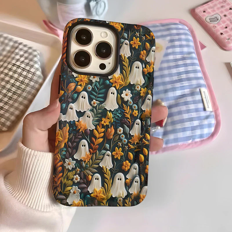 Cartoon Ghost and Flower Pattern Phone Case - Image 7