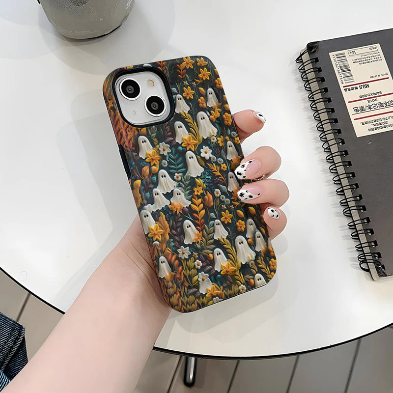 Cartoon Ghost and Flower Pattern Phone Case - Image 8