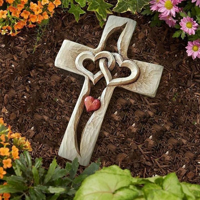 Carved Wooden Cross - Intertwined Hearts - Image 2