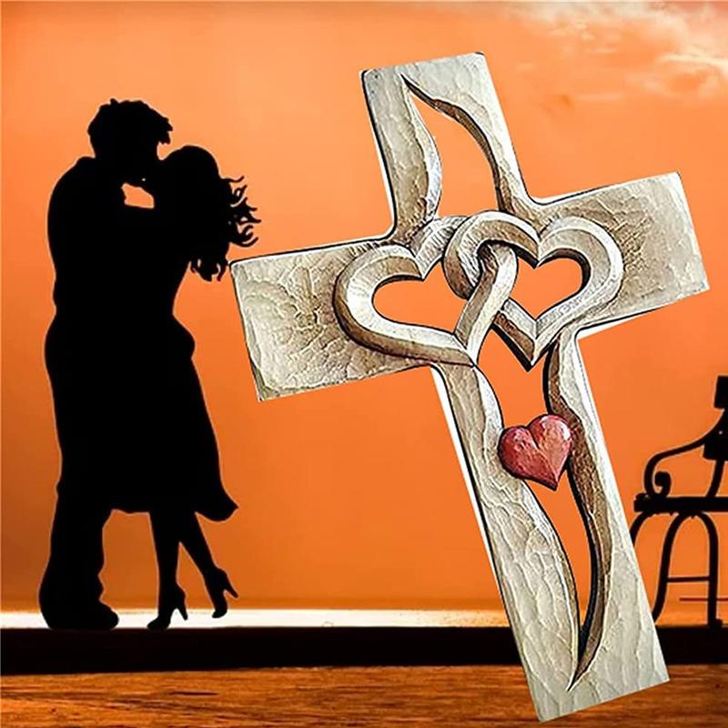 Carved Wooden Cross - Intertwined Hearts - Image 6