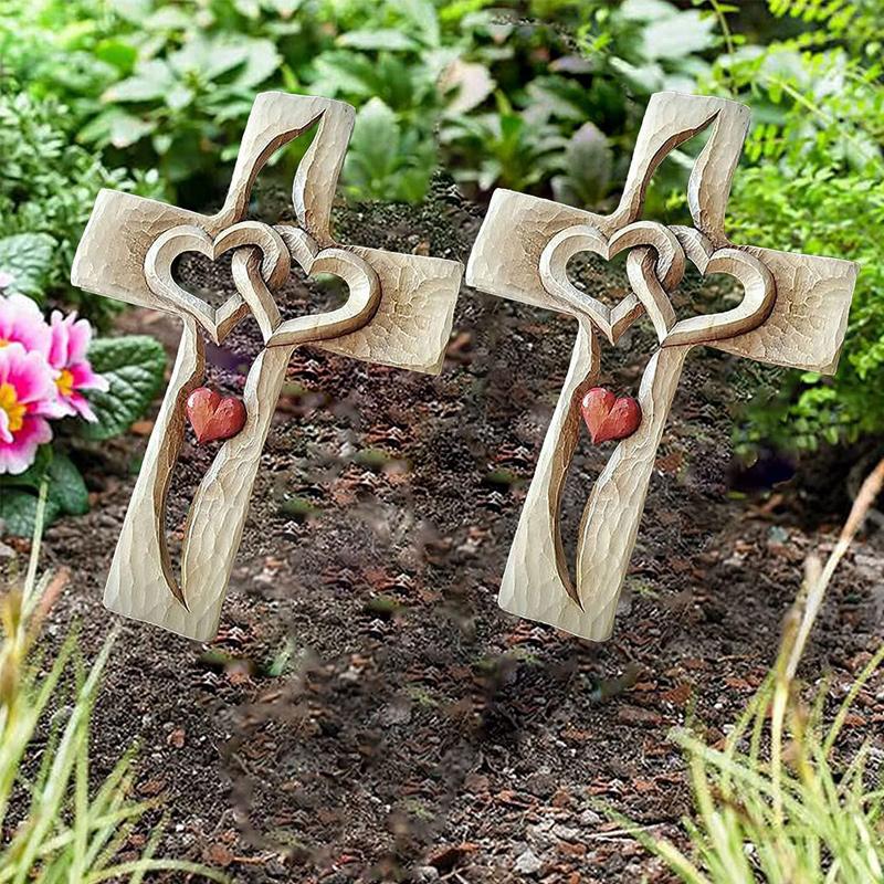 Carved Wooden Cross - Intertwined Hearts - Image 7