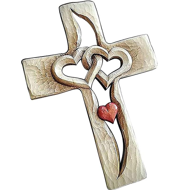 Carved Wooden Cross - Intertwined Hearts - Image 8