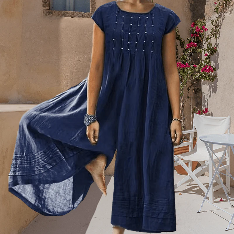 Casual Solid Color Short-Sleeved Jumpsuit - Image 4