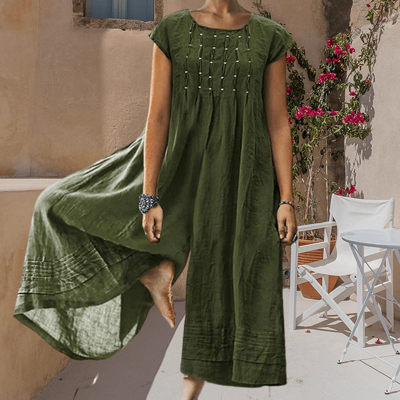Casual Solid Color Short-Sleeved Jumpsuit - Image 6