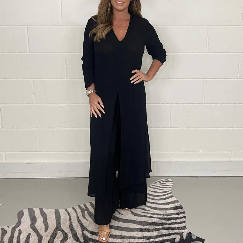 Casual Two Pieces Suit With Long Top & Matching Trouser - Image 10