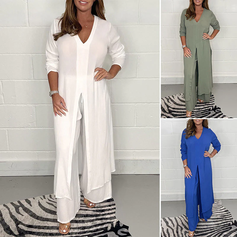 Casual Two Pieces Suit With Long Top & Matching Trouser - Image 2