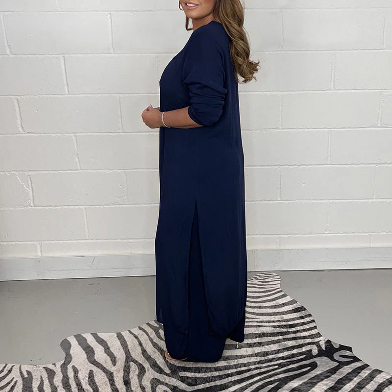 Casual Two Pieces Suit With Long Top & Matching Trouser - Image 3