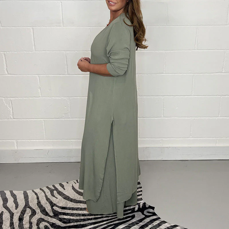 Casual Two Pieces Suit With Long Top & Matching Trouser - Image 6