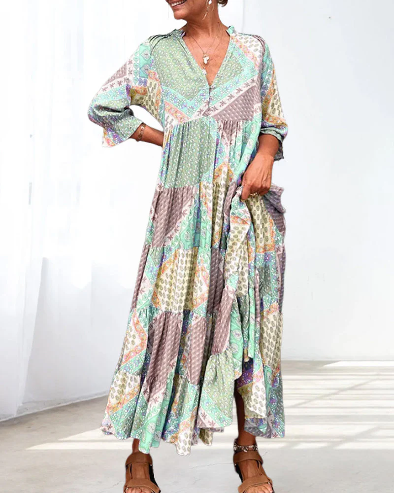 Color Block Print Dress with 3/4 Sleeves - Image 6