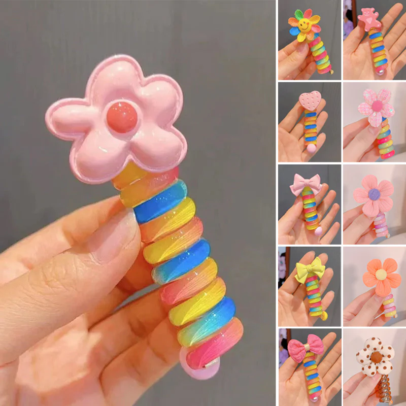 Colorful Telephone Wire Hair Bands for Kids - Image 26