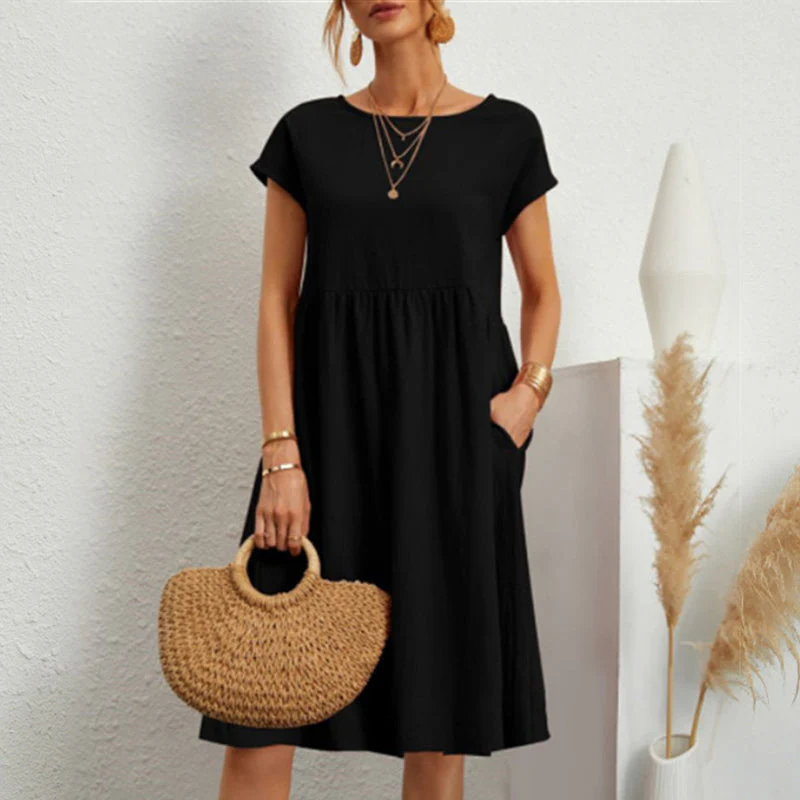 Cotton Crew Neck A-Line Dress - Image 10