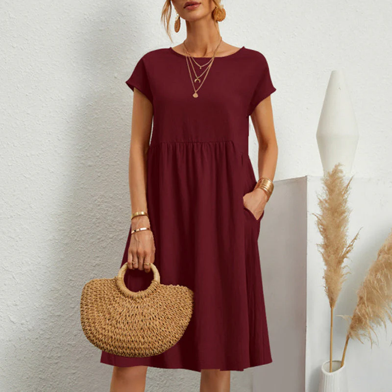 Cotton Crew Neck A-Line Dress - Image 11