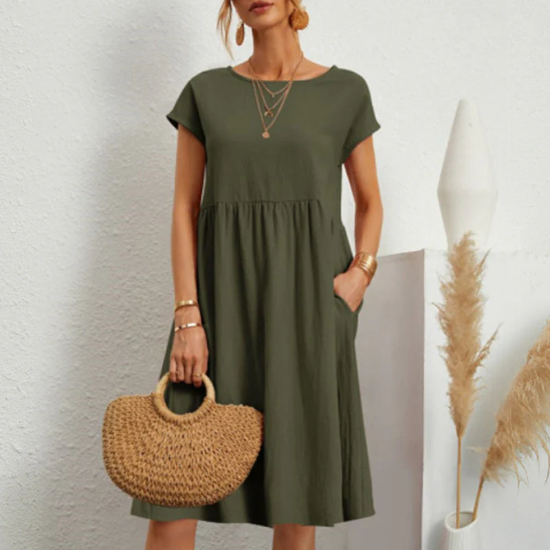Cotton Crew Neck A-Line Dress - Image 12