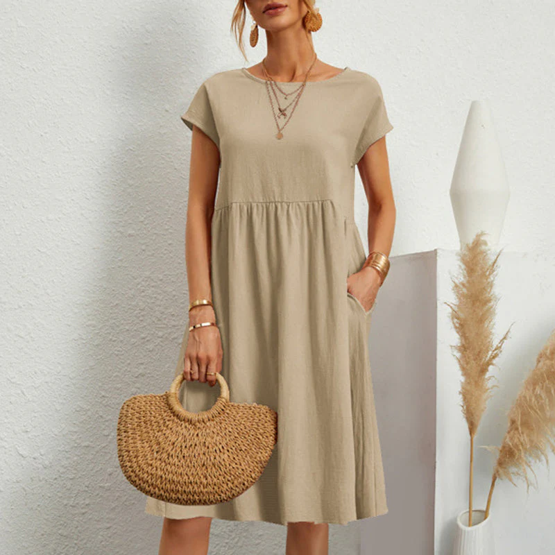 Cotton Crew Neck A-Line Dress - Image 13