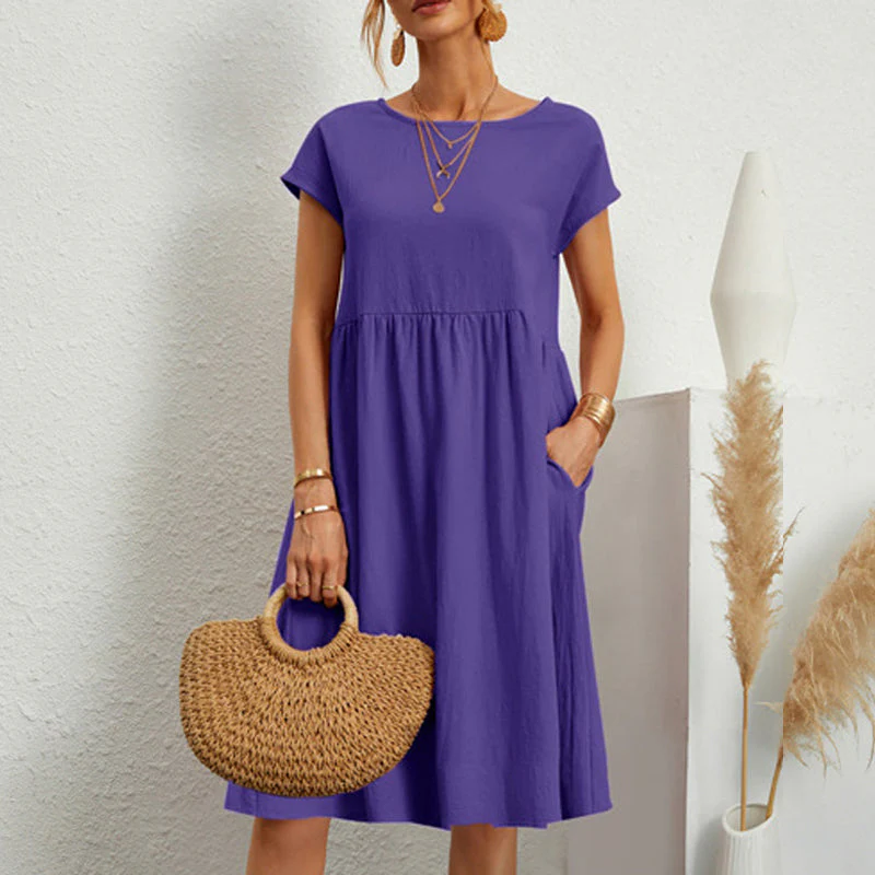 Cotton Crew Neck A-Line Dress - Image 14