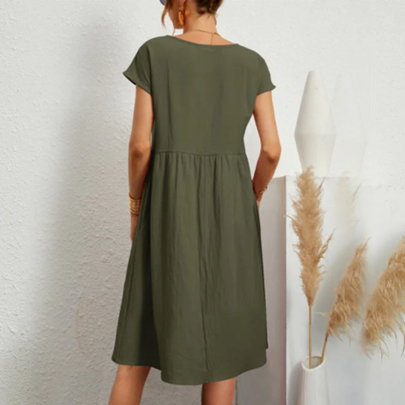 Cotton Crew Neck A-Line Dress - Image 3