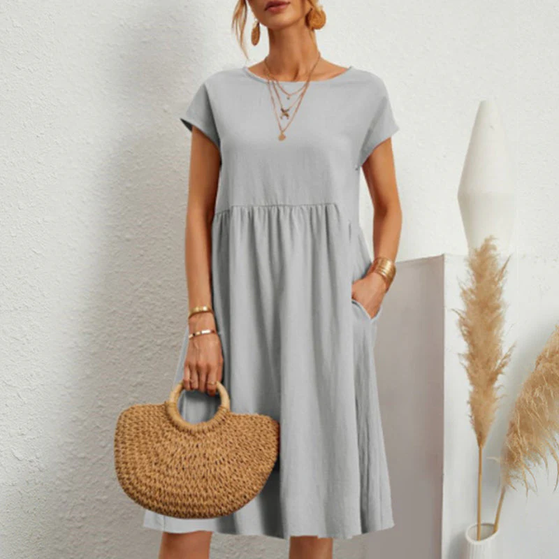 Cotton Crew Neck A-Line Dress - Image 5