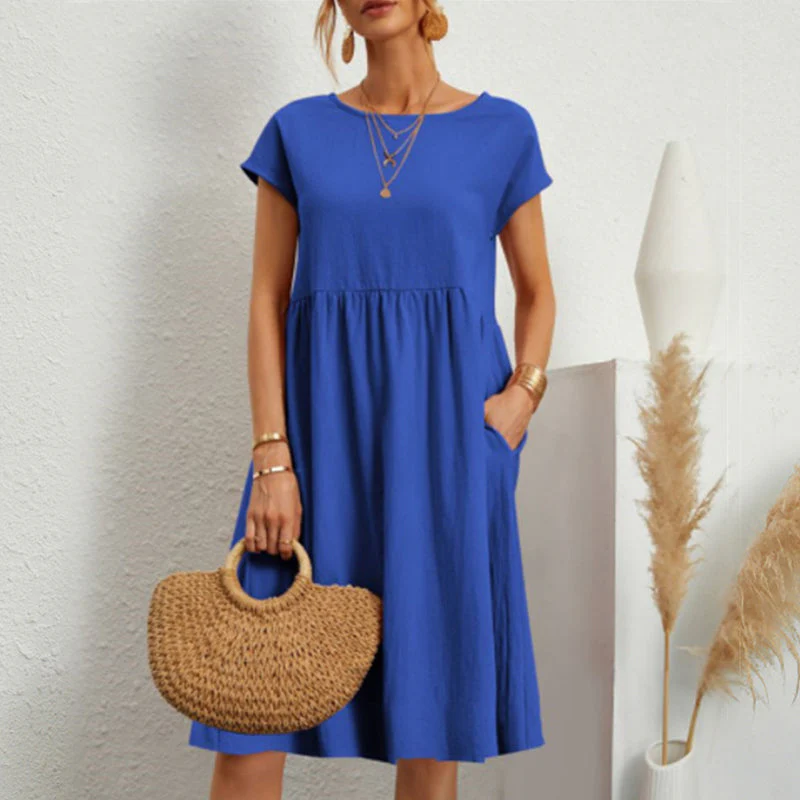 Cotton Crew Neck A-Line Dress - Image 7