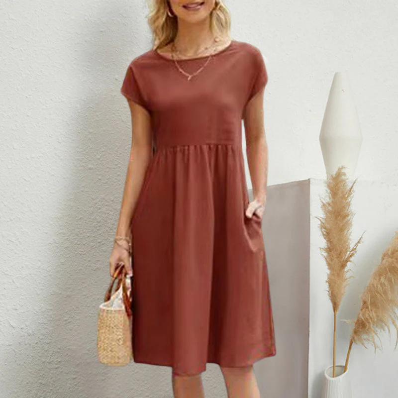 Cotton Crew Neck A-Line Dress - Image 8