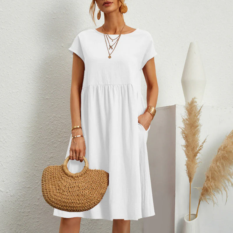 Cotton Crew Neck A-Line Dress - Image 9