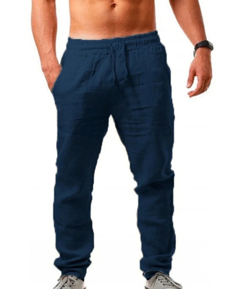 Cotton linen breathable solid color pants - Image 14