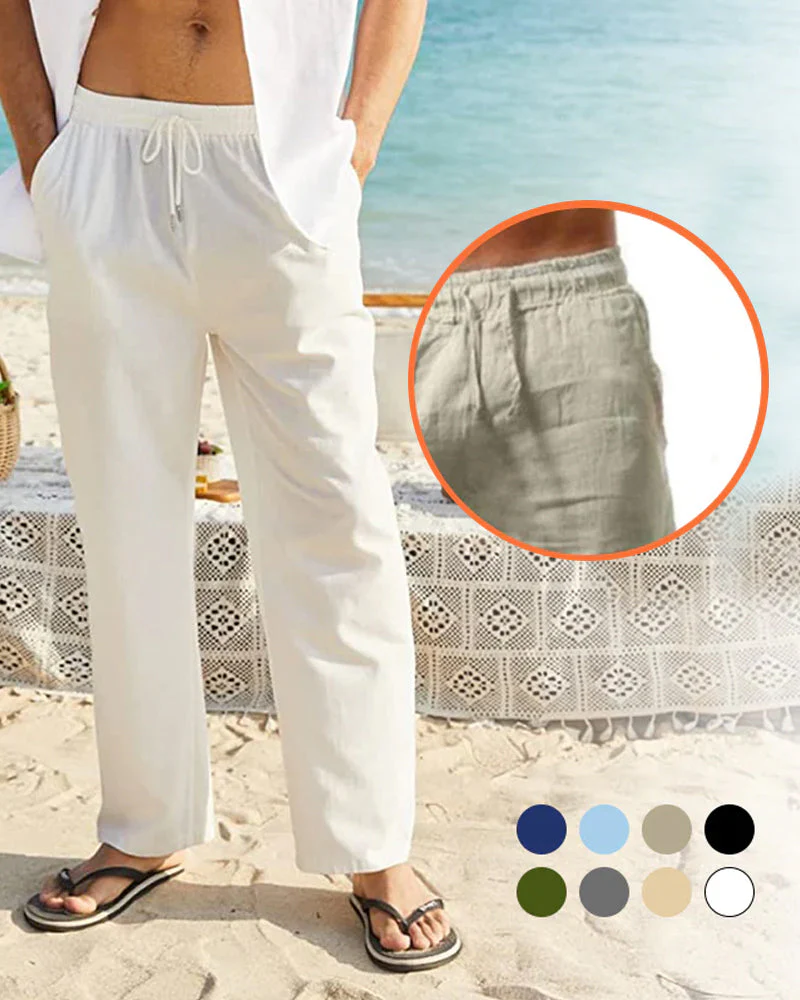 Cotton linen breathable solid color pants - Image 2