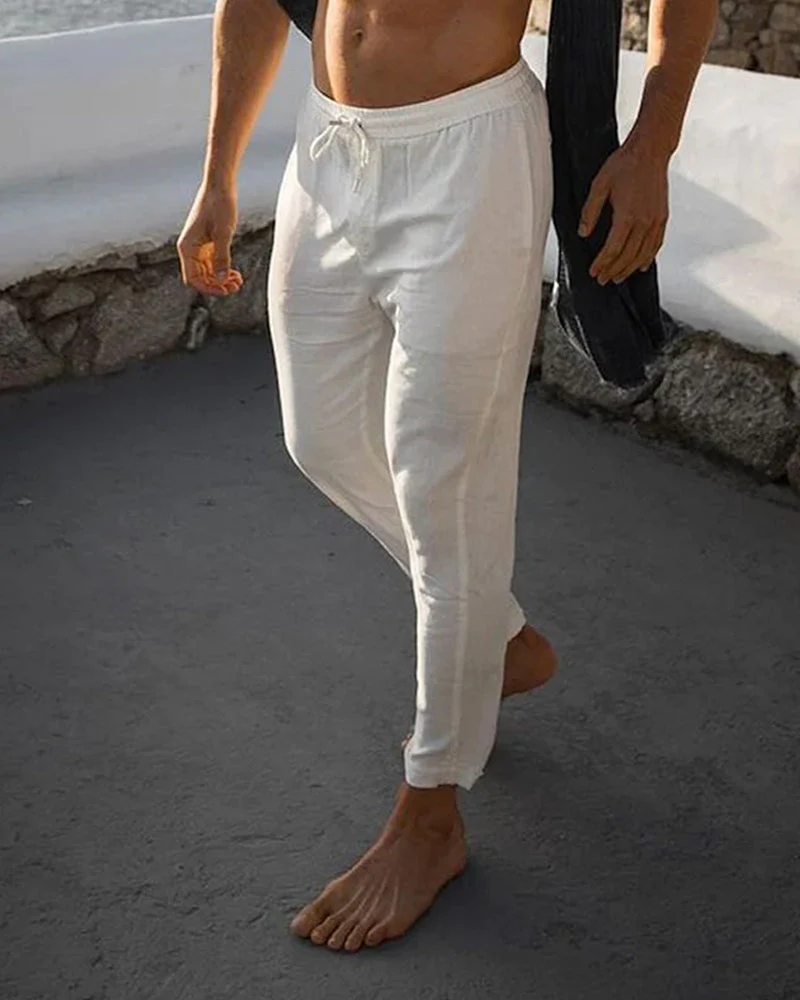Cotton linen breathable solid color pants - Image 3