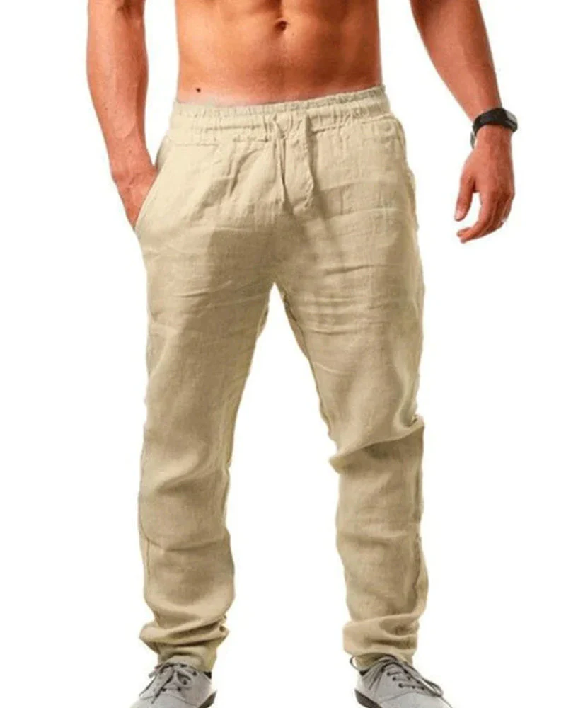 Cotton linen breathable solid color pants - Image 8