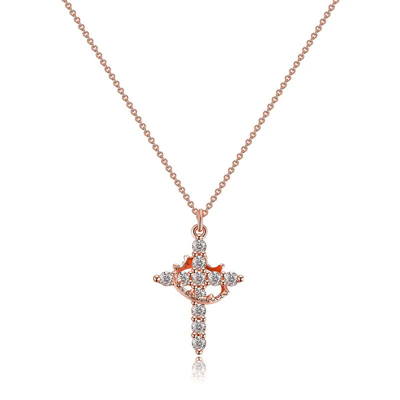 Crown & Cross Pendant Choker Necklace - Image 13