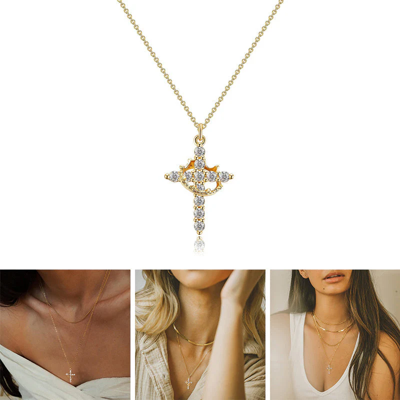Crown & Cross Pendant Choker Necklace - Image 2