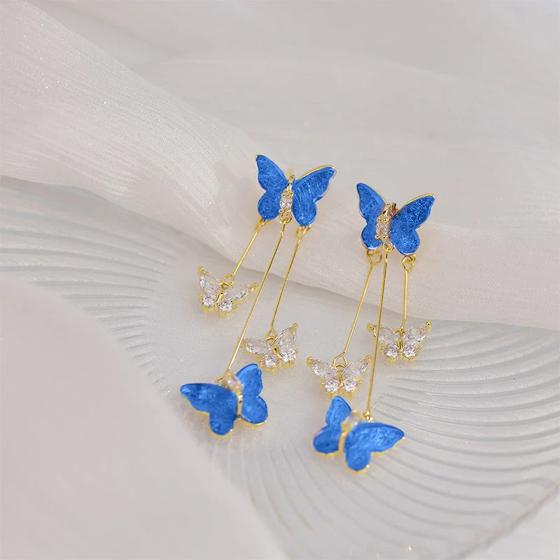 Crystal Butterfly Tassel Earrings - Image 11