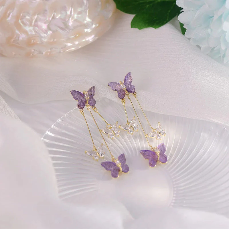 Crystal Butterfly Tassel Earrings - Image 12