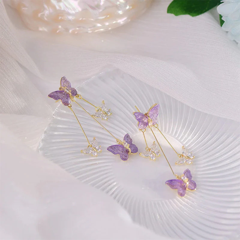 Crystal Butterfly Tassel Earrings - Image 3