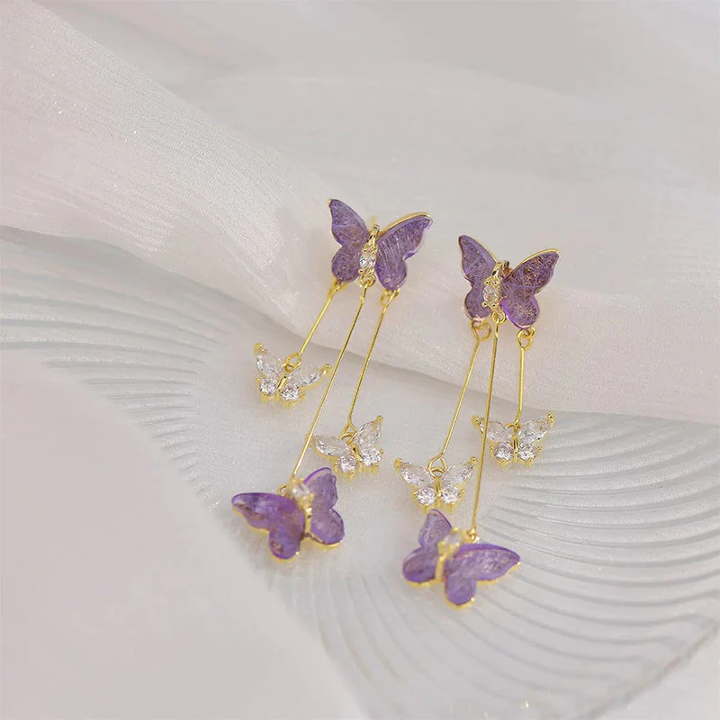Crystal Butterfly Tassel Earrings - Image 4