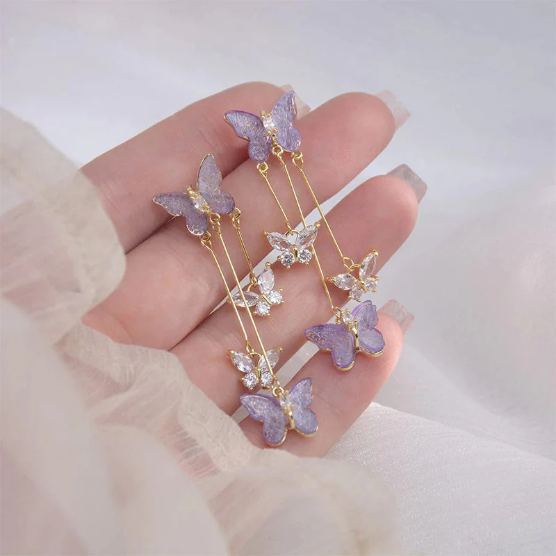 Crystal Butterfly Tassel Earrings - Image 5