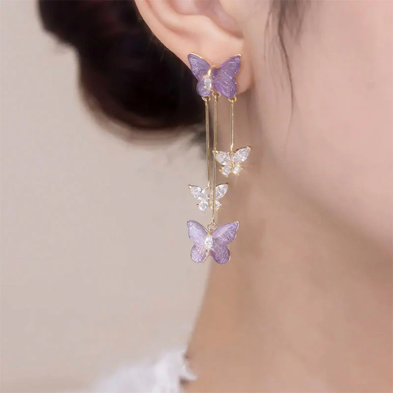 Crystal Butterfly Tassel Earrings - Image 6