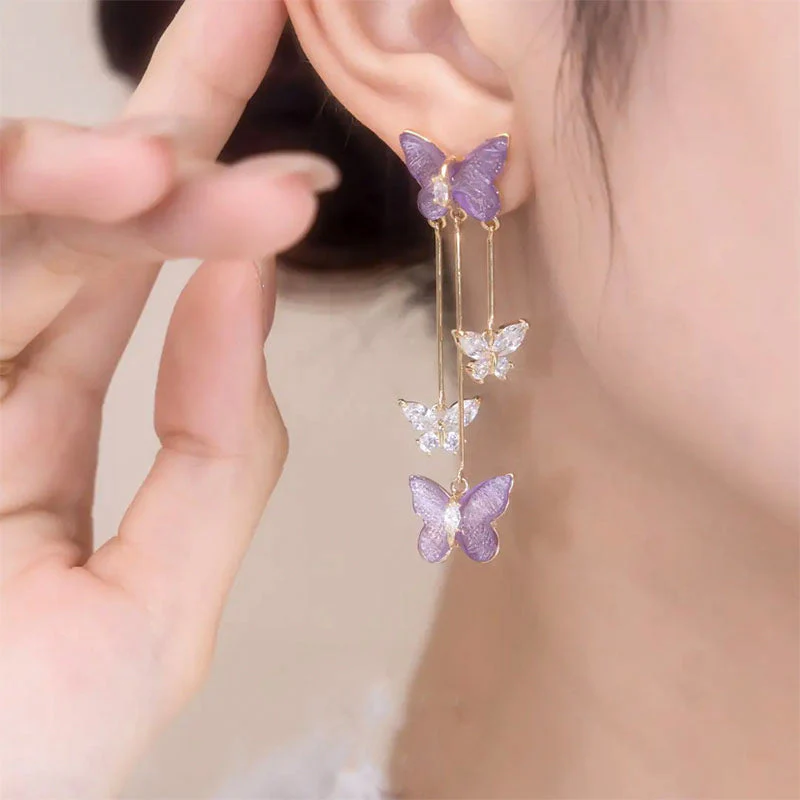 Crystal Butterfly Tassel Earrings - Image 7