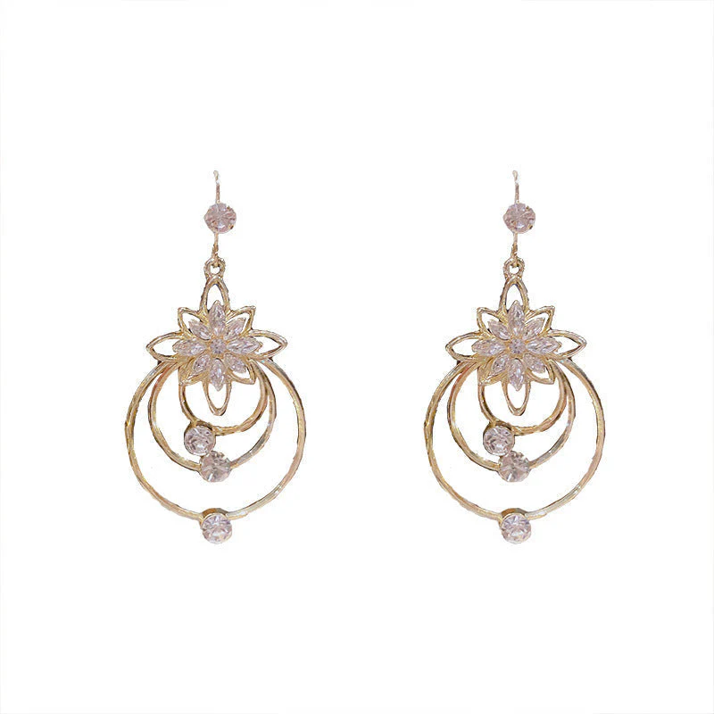 Crystal Lotus Three Hoop Earrings - Image 11