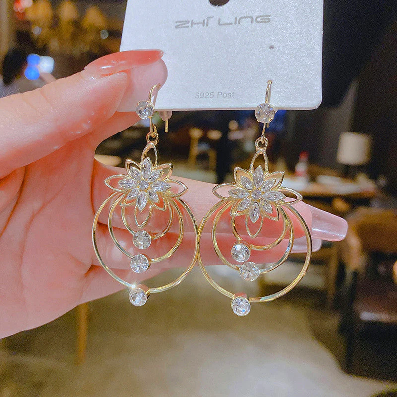 Crystal Lotus Three Hoop Earrings - Image 3