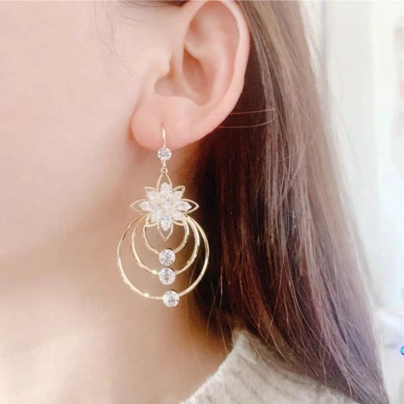 Crystal Lotus Three Hoop Earrings - Image 4