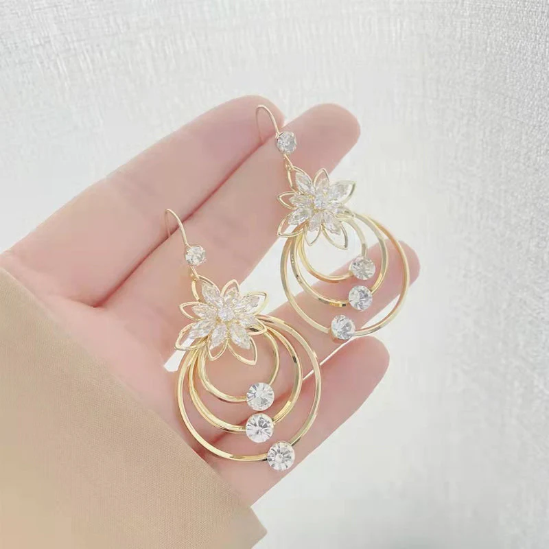 Crystal Lotus Three Hoop Earrings - Image 5