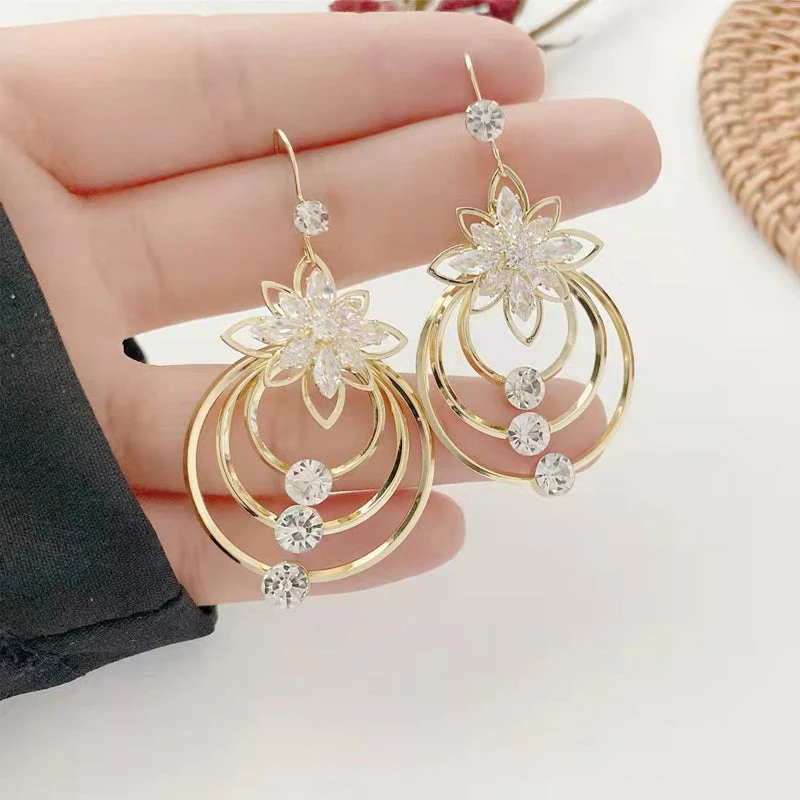 Crystal Lotus Three Hoop Earrings - Image 6