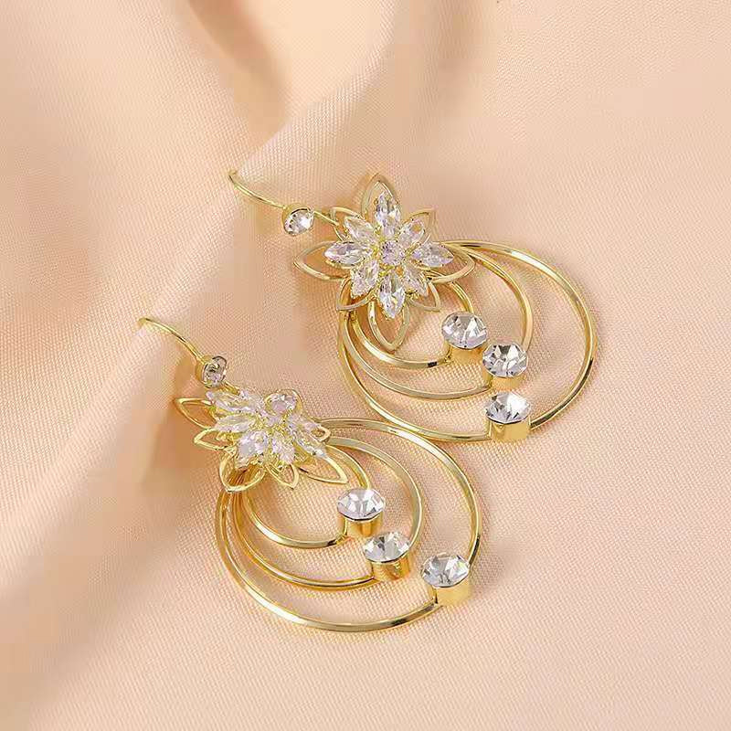 Crystal Lotus Three Hoop Earrings - Image 8