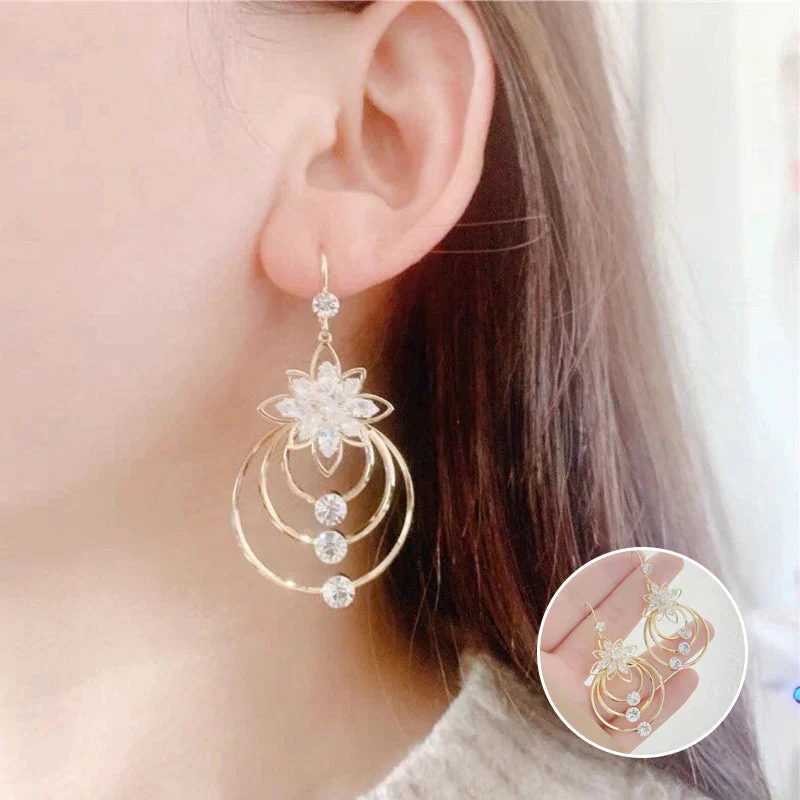 Crystal Lotus Three Hoop Earrings - Image 9